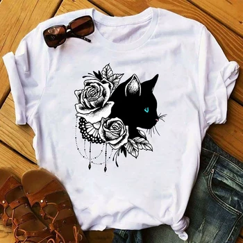 Femeile 2020 Iubitor de Pisici se Răcească Flori, Animal Print-Pet Lady Îmbrăcăminte Doamnelor Grafice de sex Feminin Femei Top, Tricou T-shirt Tee T-Shirt