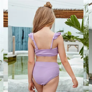 4-8Y Baby Girl Moda pereche de Bikini Set costum de Baie, Costume de baie copii Copii Violet Costume de Baie Beachwear Crop Top Sutien, Slip