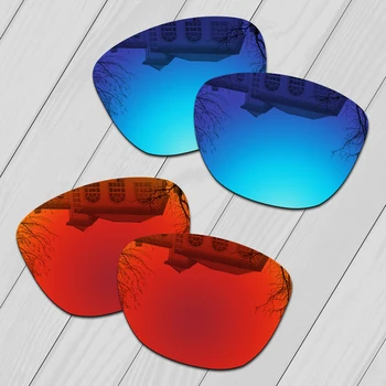 E. O. S 2 Perechi de Gheață albastru si Rosu de Foc Oglinda Polarizate, Lentile de Înlocuire pentru Oakley Frogskins OO9013 ochelari de Soare