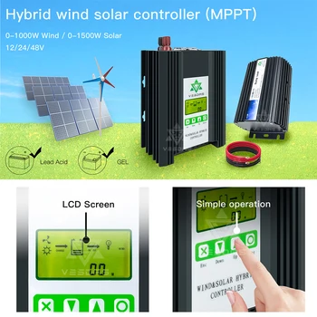 2500W MPPT Solar Hibrid Eolian Controler de Încărcare 12V 24V 48V Rapel Reduce Tensiunea Basculante Sarcină 10A 20A 30A Pentru Plumb-Acid Baterie