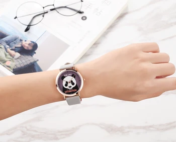 Wal-Bucurie Femei Ceasuri de Moda Animal Panda Cuarț ceas Fata de Student din Piele rezistent la apa Negru Ceas Ceasuri Cadouri Pentru Prieteni