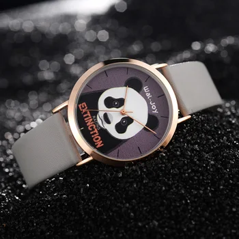 Wal-Bucurie Femei Ceasuri de Moda Animal Panda Cuarț ceas Fata de Student din Piele rezistent la apa Negru Ceas Ceasuri Cadouri Pentru Prieteni