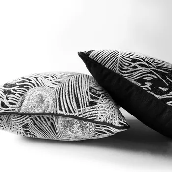 DUNXDECO față de Pernă Decorative de Pernă Europene de Lux Negru Argintiu Pene de Păun Jacquard Coussin Canapea Cameră Deco