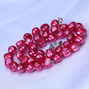 Real de apă dulce pearl de culoare roșie 10-11mm baroc, colier femei