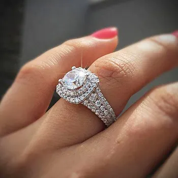 2021 nouă rundă de lux argint 925 inel de logodna pentru femei lady cadou de aniversare de bijuterii en-gros de crăciun R5543