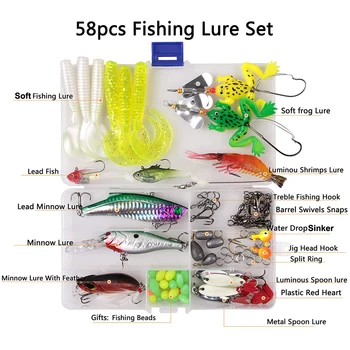 58Pcs/Cutie Pescuit Nada Kit Inclusiv Hard Momeală Artificială Lingura Crank Bait Walleye Cârlige Pivotează Sinker Pentru Unelte de Pescuit Aborda