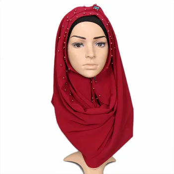 Moda Colorat Perla Eșarfă Hijabs Dimensiuni Mari Bule Sifon Simplu Șaluri de Iarnă Musulman 20 Eșarfe de Culoare 180*85cm 1 BUC Retail