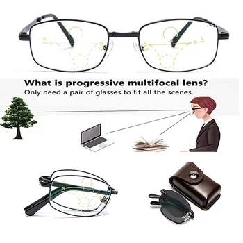Pliabil Progresivă Ochelari de Pliere Ochelari de Citit pentru Barbati Femei Multifocale Fotocromatică ochelari cu cazul full rim negru