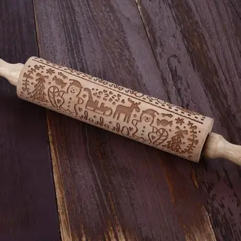 DIY Manual Rolling pin Gravate cu Designe 35cm din Lemn cu Role Pentru Copt Relief Cookie-uri de instrumente de bucatarie Cadou de Crăciun