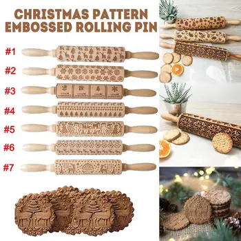 DIY Manual Rolling pin Gravate cu Designe 35cm din Lemn cu Role Pentru Copt Relief Cookie-uri de instrumente de bucatarie Cadou de Crăciun