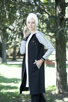 Eofashion Islamic Albastru Negru Cu Maneci Lungi, Bumbac Trening Buzunar Cu Hijab Cu Sportwear Glugă Și Pantaloni Largi Gama De Dimensiuni Femei