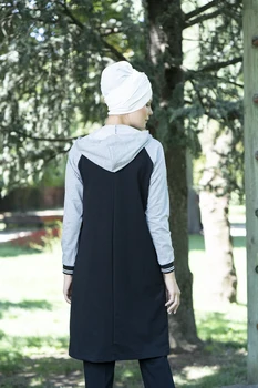 Eofashion Islamic Albastru Negru Cu Maneci Lungi, Bumbac Trening Buzunar Cu Hijab Cu Sportwear Glugă Și Pantaloni Largi Gama De Dimensiuni Femei