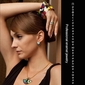 Bijuterii etnice Inele Mari pentru Femei Modele Geometrice aur Inele de Oțel Inoxidabil 13mm latime Petrecere la Modă Email Bijuterii