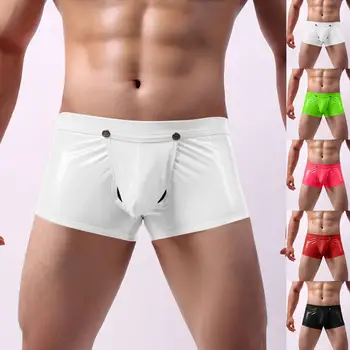 2021 Barbati Sexy Boxer pantaloni Scurți din Piele Faux Lenjerie intima Boxeri Lenjerie de Deschidere Față Moale de sex Masculin Boxeri G-siruri de caractere Gay de sex Masculin Penisului Pantie