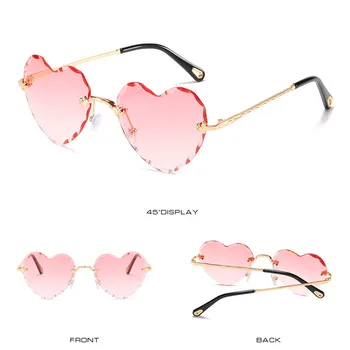 GISAEV de Conducere Ochelari Femei în Formă de Inimă Fara rama de ochelari de Soare de Culoare Cristal de Lux Tăiere Dragoste Lentile Fara rama de Ochelari de Moda