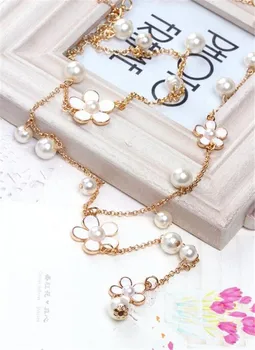 Romantic de Flori Colier Lung pentru Femei de Moda Simulate Perla Bijuterii Ciucure Perlas Coliere & Pandantive Bijoux Femme Perle