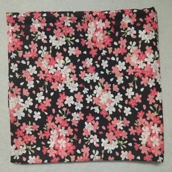 Grațios Negru Bleumarin Înflorit Japoneză Sakura Flori Imprimate Tesatura de Bumbac 50x160cm tecido TUL de flori Rochie de Pânză