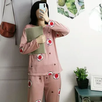 Toamna Femei Cu Maneci Lungi Set De Pijama De Mari Dimensiuni 2 Bucata Pijama Set De Iarna Desene Animate Porc Roz De Imprimare Somn Purta O Acasă Gât Purta