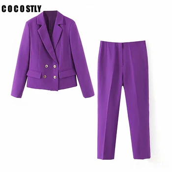 Bucată 2 2020 Nou set pentru femei Pantaloni Lungi cu Mare Wasit Harem Pant Solid Casual OL Vară Lungime de Glezna Violet Pantaloni costume