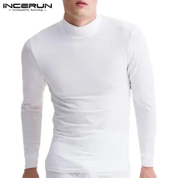 INCERUN Iarna Tutleneck Barbati Lenjerie de corp Termică Topuri cu Maneci Lungi Culoare Solidă Lung Johns Cald Moda T-shirt pentru Bărbați Pulovere S-5XL