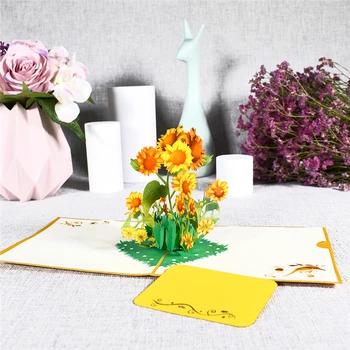 10 Pack Pop-Up Card de Flori 3D de Floarea-soarelui Felicitari pentru Ziua Îndrăgostiților pentru a Primi Bine Mamele Zi de Nastere Aniversare en-Gros