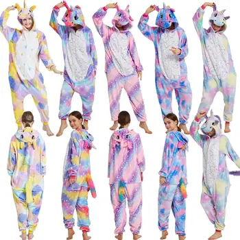 Iarna Adulți Kigurumi Unicorn Pijamale Cusatura Animal Sleepwear Panda Onesies Femei Bărbați Cămașă De Noapte Din Flanel Anime Pijamale, Salopete
