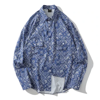 Mens Paisley Print Floral Plaja Hawaii Tricouri Harajuku Streetwear De Vară 2020 Bluza Cu Maneci Lungi Hiphop Unisex Albastru Topuri Tricouri