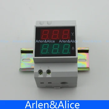 1BUC șină Din Dual LED Tensiune și curent metru pe șină Din, voltmetru, ampermetru gama AC 80-300V 0.1-99.9 O