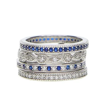 Calitate de top elegant 925 de argint pur femeile inel delicat din argint inel subțire set albastru cz pavate 4buc set inel care pot fi stivuite inel drop