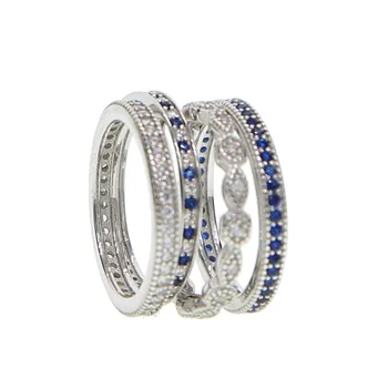 Calitate de top elegant 925 de argint pur femeile inel delicat din argint inel subțire set albastru cz pavate 4buc set inel care pot fi stivuite inel drop
