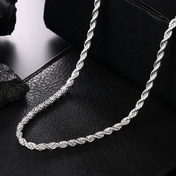 3MM 4MM Twist Rope Lanțuri Incuietoare Homar Collares Coliere Femei Argint 925 Declarație Lanț Colier Pentru Bărbați
