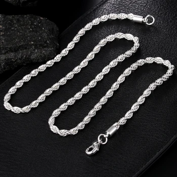 3MM 4MM Twist Rope Lanțuri Incuietoare Homar Collares Coliere Femei Argint 925 Declarație Lanț Colier Pentru Bărbați
