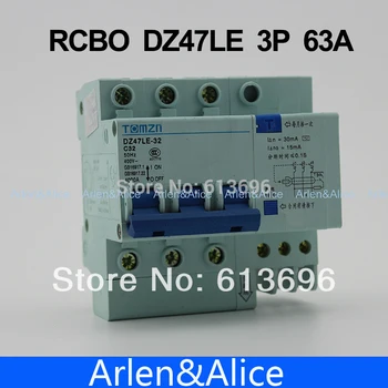 3P 63A DZ47LE 400V~ 50HZ/60HZ c tip curent Rezidual întrerupător de Circuit cu peste curentă și protecție de Scurgere RCBO C tip