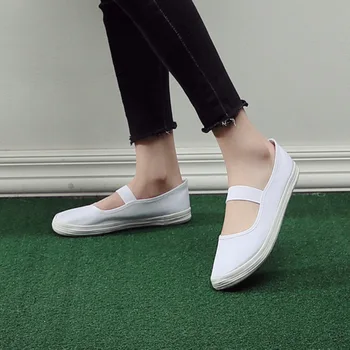 2020 nouă femei talpă moale de lucru Doamnelor pantofi de petrecere a timpului liber elastic panza alba Casual, țesătură plată pantofi Confortabil shoefp