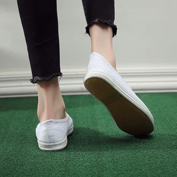 2020 nouă femei talpă moale de lucru Doamnelor pantofi de petrecere a timpului liber elastic panza alba Casual, țesătură plată pantofi Confortabil shoefp