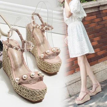 Perla wedge heel sandale de vara pentru femei 2020 nou versiunea coreeană fundul gros ultra cu toc pentru femei de moda pantofi