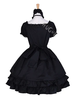 Femei Gothic Black Lolita rochii Stratificat Dantelă-Up Bumbac maneca scurta fete de Halloween
