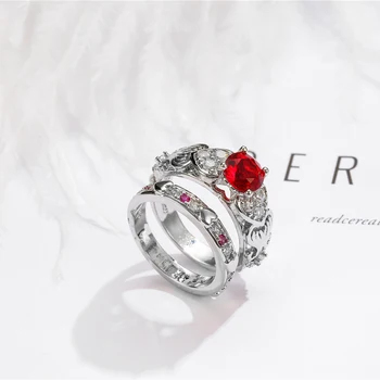 2/pc Romantic în Formă de Inimă de Cristal de Logodna Inel de Nunta pentru Femei Pink/Red Pietre Seturi de Inel pentru o Petrecere de Aniversare Cadouri Bijuterii