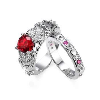 2/pc Romantic în Formă de Inimă de Cristal de Logodna Inel de Nunta pentru Femei Pink/Red Pietre Seturi de Inel pentru o Petrecere de Aniversare Cadouri Bijuterii