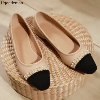 Perla Pantofi Femeie de Bază Pompe 2021Two Culoare Despicare Clasic Pearl Lucra Singur Pantof de Mari Dimensiuni Toc mic pentru Femei de Moda Pantofi Pompa