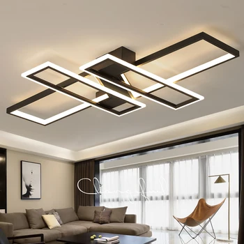 LED-uri moderne Lustre Corpuri de Iluminat pentru Camera de zi Dormitor Bucatarie Acasă Cu Control de la Distanță Negru Luciu Lampă de Plafon