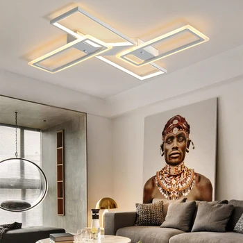 LED-uri moderne Lustre Corpuri de Iluminat pentru Camera de zi Dormitor Bucatarie Acasă Cu Control de la Distanță Negru Luciu Lampă de Plafon