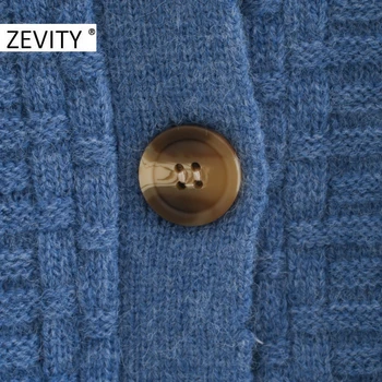 Zevity Noi femei vintage v gât textura model casual Pulover tricotat femme chic cu maneca lunga pieptul cardigan retro topuri S405