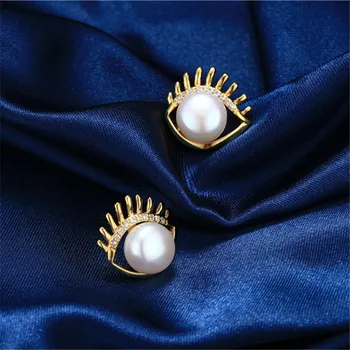 Dainashi Autentice Naturale de apă Dulce Pearl Cercei Argint 925 Culoare de Aur Ochi Zircon Cercei Stud pentru Femei