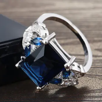Naturale Safir, Zircon Diamant de Logodna de Aproape Inel pentru Femei Argint 925 Culoare Multi Bijuterii de Culoare Albastru