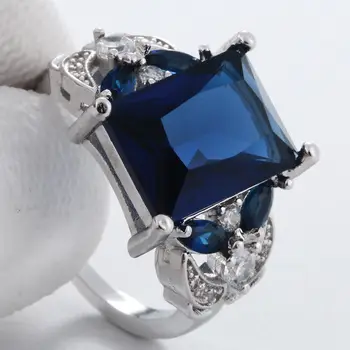 Naturale Safir, Zircon Diamant de Logodna de Aproape Inel pentru Femei Argint 925 Culoare Multi Bijuterii de Culoare Albastru