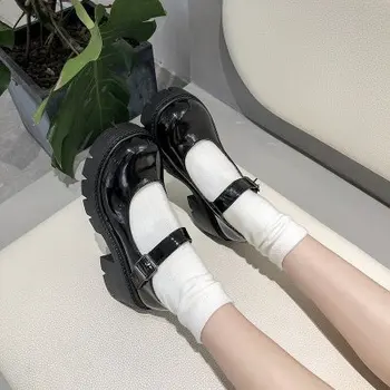 Femeile japoneze uniforme Platforma pantofi cu talpi groase all-meci Mary Jane pantofi cu toc înalt pantofi de piele de femei 여성화 Женские обувь