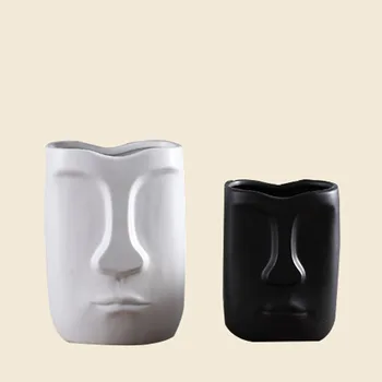 Acasă decor creativ Ceramice Abstract Vaza Alb și Negru Umane Artiști Fata Camerei birou Decorative Figue Forma Capului Vaza