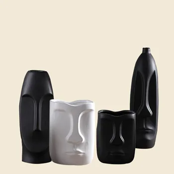 Acasă decor creativ Ceramice Abstract Vaza Alb și Negru Umane Artiști Fata Camerei birou Decorative Figue Forma Capului Vaza