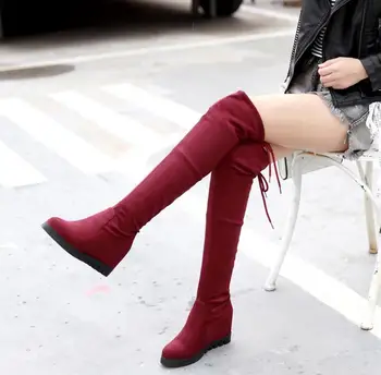 Moda Coapsei Cizme Femei, Cizme de Iarna Noi Peste Genunchi Cizme Pantofi Femei Cizme Sexy pană Roșie Cizme Negre